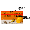 Baner budowlany 100x60 cm z grafiką i miejscem na kontakt.