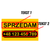 Baner SPRZEDAM 100x60 cm, żółte tło z czarnym napisem i numerem telefonu, uniwersalny baner ogłoszeniowy.
