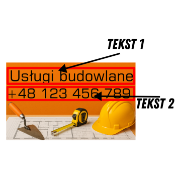 Baner budowlany 100x60 cm z grafiką i miejscem na kontakt.