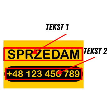 Baner SPRZEDAM 100x60 cm, żółte tło z czarnym napisem i numerem telefonu, uniwersalny baner ogłoszeniowy.