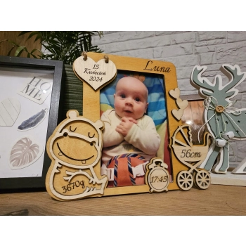 Ramka Metryczka drewniana 3D Dziecka Urodziny Prezent 10x15