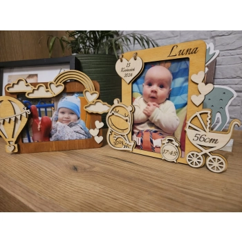 Ramka Metryczka drewniana 3D Dziecka Urodziny Prezent 10x15