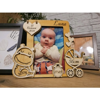 Ramka Metryczka drewniana 3D Dziecka Urodziny Prezent 10x15